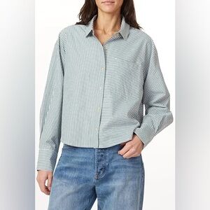 Scotch & Soda Amsterdam Cropped Boyfriend Striped Button Up in Dark Forest